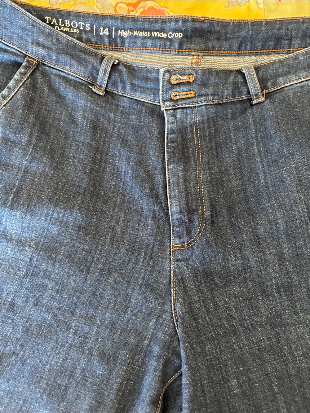 Talbots Women's Blue Denim High-Waist Wide Crop Jeans